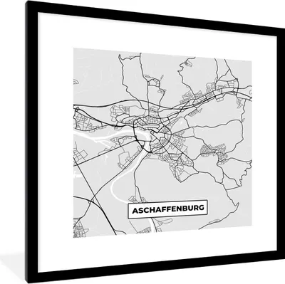 Produktbild von MuchoWow® Gerahmtes Poster Karte - Stadtplan - Deutschland - Afschaffenburg - Karte 40x40 cm - Poster mit Schwarzem Bilderrahmen Wandposter Rahmen Foto Bilder - Poster - Plakat im Rahmen