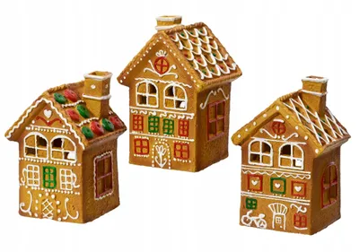 Produktbild von Teelichthalter Keramik 15cm Lebkuchenhaus Form 1 Stück sortiert Braun