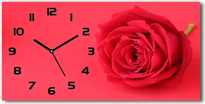 Produktbild von Wanduhr aus Glas – 60x30 cm - Glasbild - Glasuhr - Gehärtetes Glas - schwarze-zeiger - rote Rose