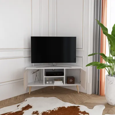 Image de Meuble TV Decorotika Lesson beige coton et blanc