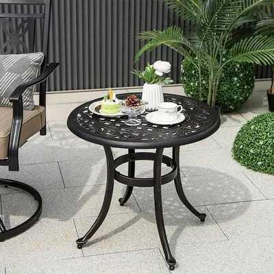 Produktbild von Runder Gartentisch, Terrassentisch aus Gussaluminium mit verstellbaren Füßen, allwettertauglicher runder Beistelltisch, 60 x 60 x 53 cm, bronzen