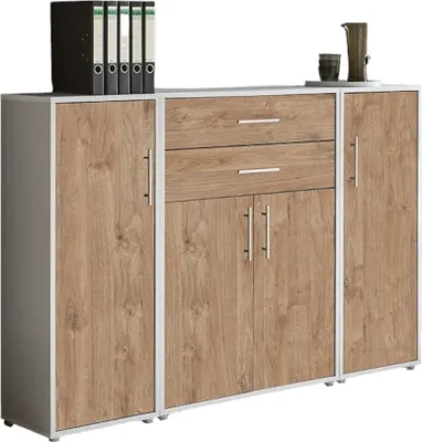 Produktbild von Aktenschrank TABOR 16 in lichtgrau / Gold Harbor Oak, Schrankwand, Büroschrank, Metallgriffe