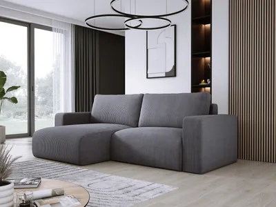 Zdjęcie produktu dla DomoHome Uniwersalny narożnik z funkcją spania i pojemnikiem na pościel Miękka tkanina sznurkowa Elastyczna regulacja w lewo Powierzchnia spania: 205x125 cm Rozmiar: 247x143x83 cm Kolor: Szary