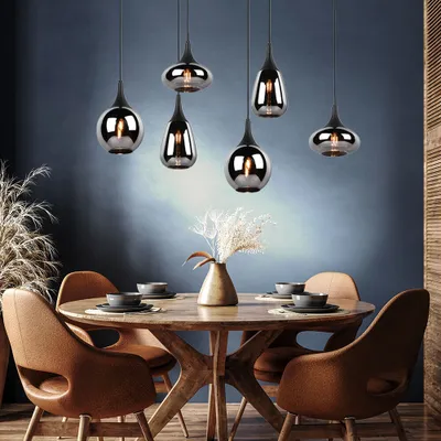 Produktbild von Hängeleuchte, Metall schwarz, Glas chrom bedampft, H 150 cm