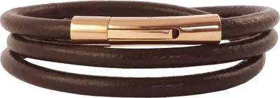 Produktbild von Lederkette Lederband 4 mm Herren Halskette Braun 17-100 cm lang mit Hebeldruck Verschluss Rose Gold Rund, Länge:50 Zentimeter
