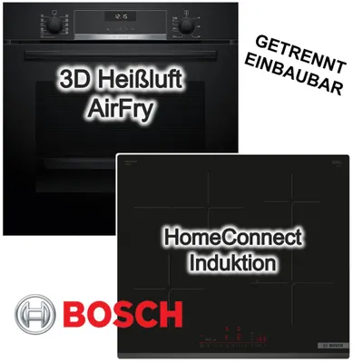 Produktbild von Bosch Herdset Backofen AirFry 3D-Heißluft Hydrolyse AutoPilot + Induktionskochfeld PowerBoost Home Connect