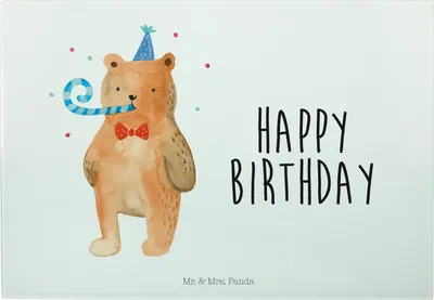 Produktbild von Mr. & Mrs. Panda Frühstücksbrett Bär Geburtstag - Weiß - Geschenk, Happy Birthday, Alles Gute, Glückwunsch, Teddy, Glas Schneideplatte, Glas-Schneidebrett, Schneidebrett