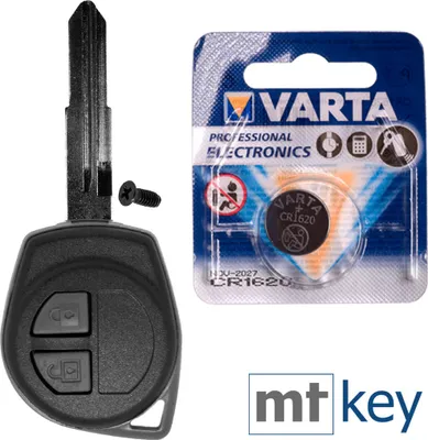 Produktbild von Autoschlüssel Funk Fernbedienung Austausch Gehäuse mit 2 Tasten + SZ11R Rohling + Batterie kompatibel mit Opel Agila Suzuki SX4 Alto Swift Splash