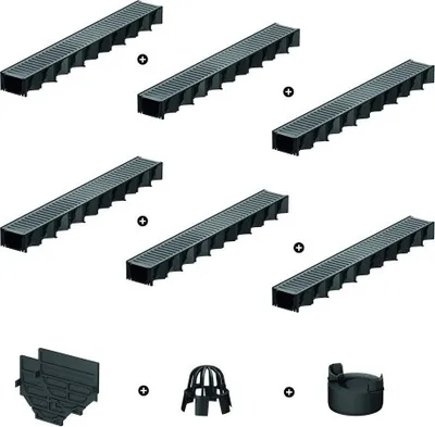 Produktbild von ACO HexaLine Entwässerungsrinnen SET Stegrost Stahl vz. 6x1m inkl.Zubehörkit