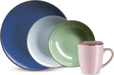 Produktbild von Kombiservice 16-teilig Metallic rim vierfarbig neuetischkultur
