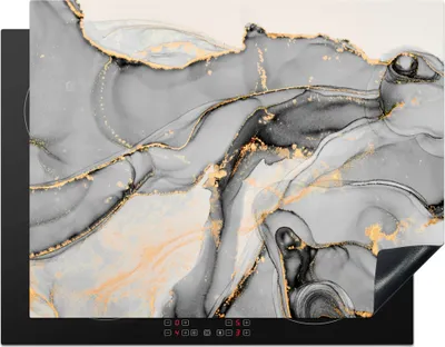 Produktbild von KitchenYeah© Herdabdeckplatte Marmor - Gold - Grau , 77x59cm, Küche Deko, Glaskeramikkochfeld Herdabdeckung, Abdeckplatte fùr Kochfeld
