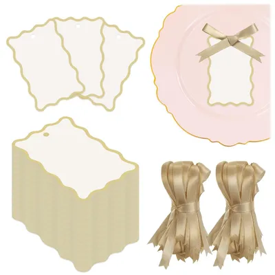 Produktbild von 150 Blanko Papier Tischkarten mit Satinbändern - Hochzeit & Feiern