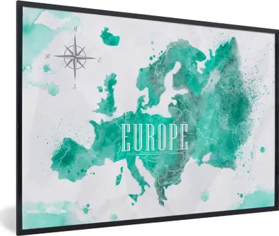 Produktbild von MuchoWow® MuchoWow® Gerahmtes Poster Aquarell - Weltkarte - Europa 30x20 cm - Poster mit zchwarzem Bilderrahmen - Kunstdruck - Bild-Poster