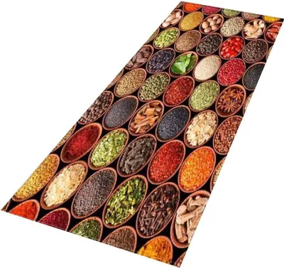 Produktbild von Küchenmatte „Gewürze & Geschirr“-Serie, rutschfeste Küchenmatte vor der Spüle, rutschfeste Bodenmatte, saugfähig, waschbar, Dekorationsmatte, 40 x 120 cm