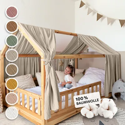 Produktbild von Hausbett Himmel Gold aus Musselin - 2er-Set für Kinderbett