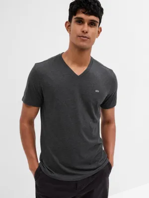 Produktbild von GAP Herren T-Shirt mit V-Ausschnitt, geradem Schnitt, Baumwollmischung, Grau, XS