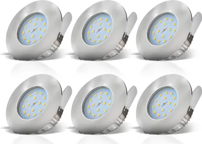 Image de B.K.Licht Lot de 6 Spots encastrables LED ultraplats 75x30 mm fix IP44 4.8 W 400 lm 3000 K blanc chaud nickel mat kit spots plafond salle de bain cuisine