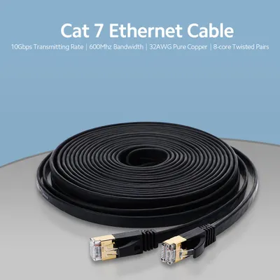 Image de Cat 7 Ethernet Cable 32AWG Oxygen-free Copper 10Gbps High Speed 600Mhz Bandwidth Flat Internet Network LAN Patch Cord, White 25m