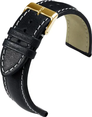 Produktbild von Eulit Barington Chronomaster > Uhrenarmband XL schwarz Leder > genarbt, Stegbreite:20mm, Schließe:Gelbgolden