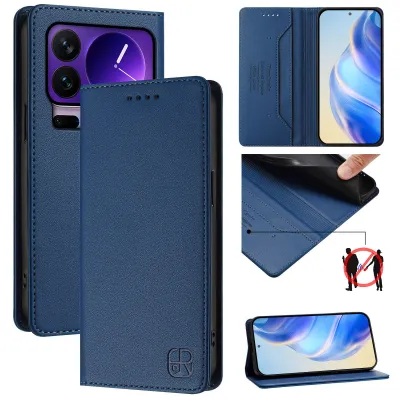 Obrázek produktu pro Kožené pouzdro pro Xiaomi 17 Pro, flipové pouzdro s přihrádkami na karty, peněženkou a stojánkem Modrý