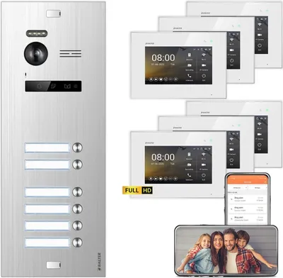 Produktbild von BALTER EVO HD WiFi Unterputz Silber 2-Draht 6x 7" Weiß Video Türsprechanlage Set 6 Familienhaus