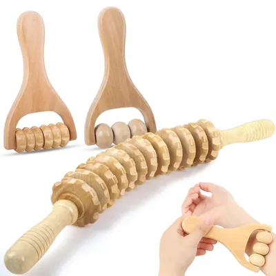 Imagen del producto de Juego de 3 rodillos de madera para fascia, ideales para la relajación muscular