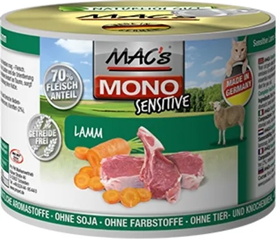 Produktbild von MAC's CAT SENSITIVE LAMM, Adult, jede Rasse, Lamm, 200 g, Getreidefrei