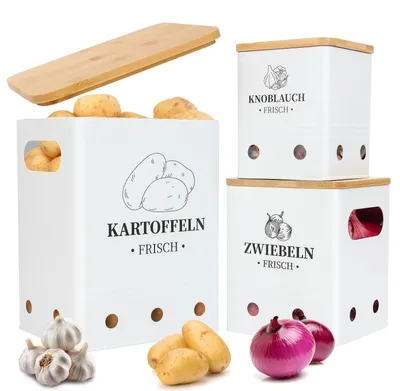 Imagen del producto de Solidchoice - Juego de 3 contenedores para patatas, color blanco