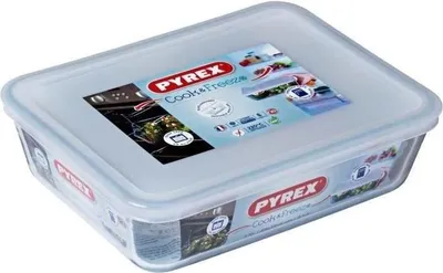 Obrázok produktu pre Skladovacia nádoba, PYREX, obdĺžniková, borosilikátové sklo, 22 x 17 cm, plastové veko