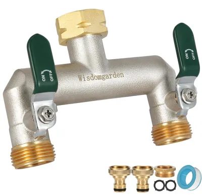 Productafbeelding van Waterverdeler kraanverdeler 2-weg - Messing vernikkeld - 3/4 inch - Groen handgreep