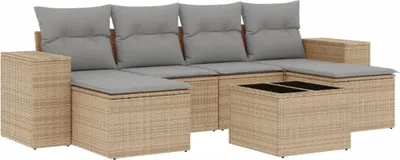 Produktbild von vidaXL 7-tlg. Garten-Sofagarnitur mit Kissen Beige Poly Rattan