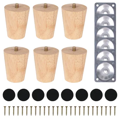 6er-Set zylindrische Tischbeine aus Holz, 6 cm Höhe