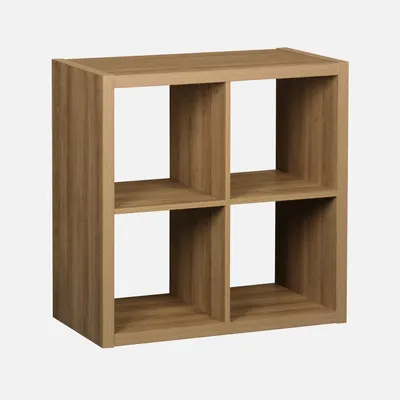 Produktbild von sweeek - Kubisches Bücherregal Holz-Optik 2 Ebenen 4 Stauräume - Mangoholzlook