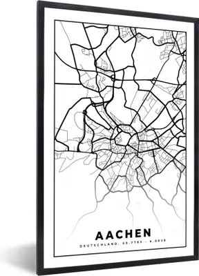 Produktbild von MuchoWow® Gerahmtes Poster Aachen - Karte - Stadtplan - Karte 60x90 cm - Poster mit Schwarzem Bilderrahmen Wandposter Rahmen Foto Bilder - Kunst