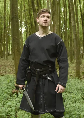 Image de Tunique médiévale Kragelund Askur, manches longues, noir - coton Vêtements médiévaux Costumes hommes LARP Viking Taille : S