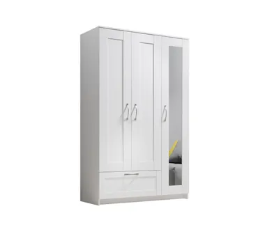 Produktbild von Kleiderschrank "Salias" in Weiß mit einer Schublade und 3 Türen. Abmessungen (BxHxT) 117x190x50 cm