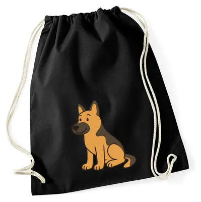 Produktbild von Huuraa Turnbeutel Deutscher Schäferhund Schäfi Comic 12 Liter Black Baumwolle Rucksack Geschenkidee