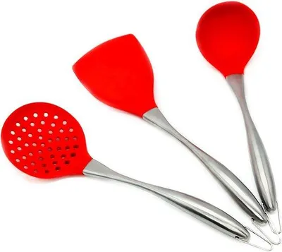 Produktbild von Wok-Set, 34cm, rot, Edelstahl, Spatel und Löffel