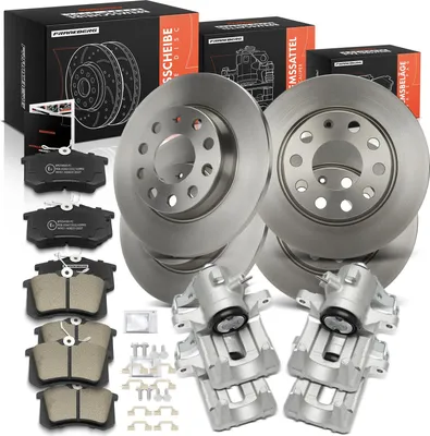 Produktbild von Frankberg 2x Bremssattel+2x Bremsscheiben+4x Bremsbeläge Hinten für Audi A4 8E Seat Exeo