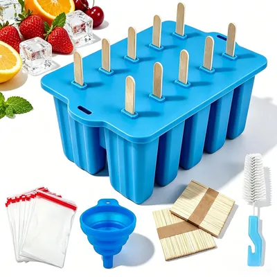 Silikon-Eisformen am Stiel, 10er Set, BPA-frei, Antihaft, DIY