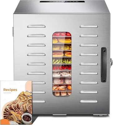 Productafbeelding van RVS droogoven DA 1000, XXL-droogoppervlak van 1,1 m², instelbare temperatuur van 30-90°, LED-display, 24 uur timer, BPA-vrij, met receptenboek, 10 RVS-droogplaten