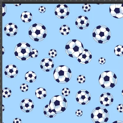 Produktbild von Jersey-Stoff mit Bällen auf blauem Hintergrund - Digitaldruck