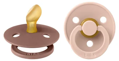 Produktbild von BIBS Colour Anatomical Schnuller 2er Pack, BPA-frei Dummy-Schnuller, Kiefergerechte Form. Naturkautschuk / Latex, Hergestellt in Dänemark. Größe 1 (0-6 Monate), Woodchuck / Blush