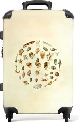 Produktbild von NoBoringSuitcases.com® Großer Koffer - Vintage - Muscheln - Strand - Illustration - Millot - Kombinationsschloss TSA - Hartschalen Trolley 4 Rollen - 72 liter - Reisekoffer - 66 cmKoffer Mittelgroß 67x43x25 cm, 72L,