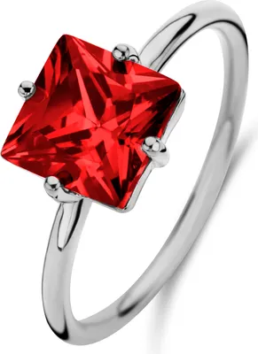 Produktbild von New Bling 9NB-1130-58 Silberring mit Zirkonia-Stein – Rot – 8 mm – quadratisch – Größe 58 – Rhodium – Silber