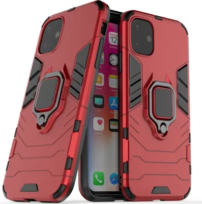 Produktbild von Mobigear Armor Ring iPhone 11 Hülle Hardcase Backcover Stoßfest mit Ringhalter - Rot