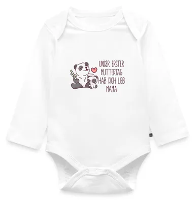 Produktbild von Spreadshirt Erster Muttertag | Panda Hab Dich Lieb Mama Tages Baby Body Langarm, 74 (6-9 M.), Weiß