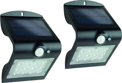 Produktbild von 2er SET LED Solar Wandleuchte Außenleuchte MINI Fassadenbeleuchtung Schwarz