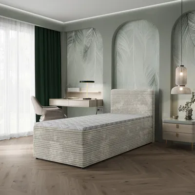 Produktbild von Masseno Boxspringbett PISA 100 100x200 cm Komplett-Set mit Bonell Matratze und Topper, Polsterbett mit Bettkästen -Hellgrau, TILIA 83