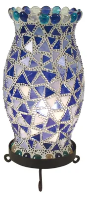Produktbild von Tischleuchten - Mosaik-Tischleuchte, Tischlampe aus Metall und Glas in blau, E14-Fassung